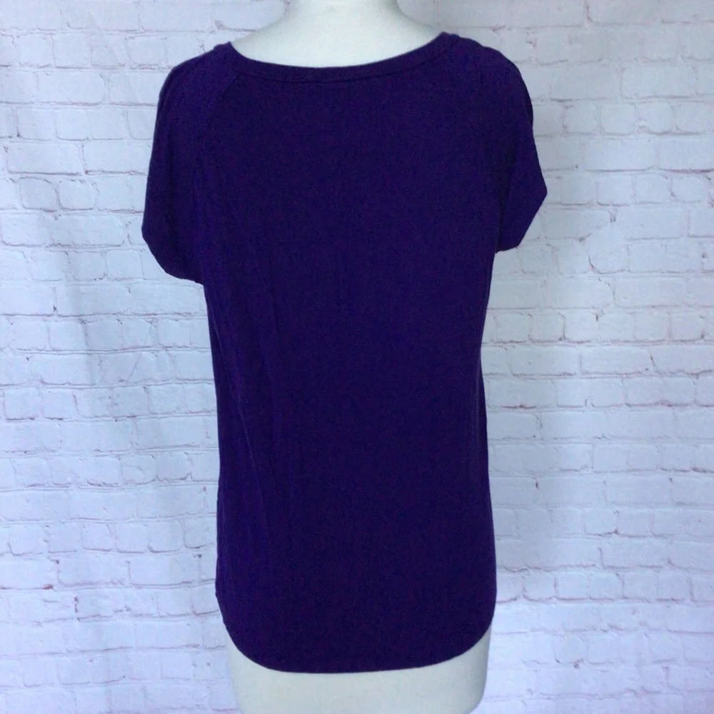 Spense Petite Purple Short Sleeve Ruched Top - Size PM - Picture 4 of 6